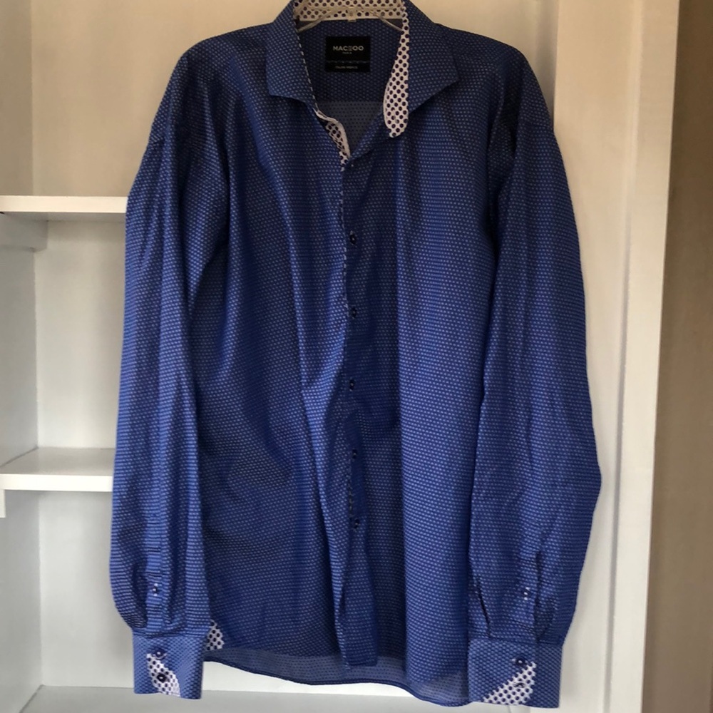 Maceoo Wall Street Blue Weave 100% Cotton Button Down Shirt Men's Size 3XL